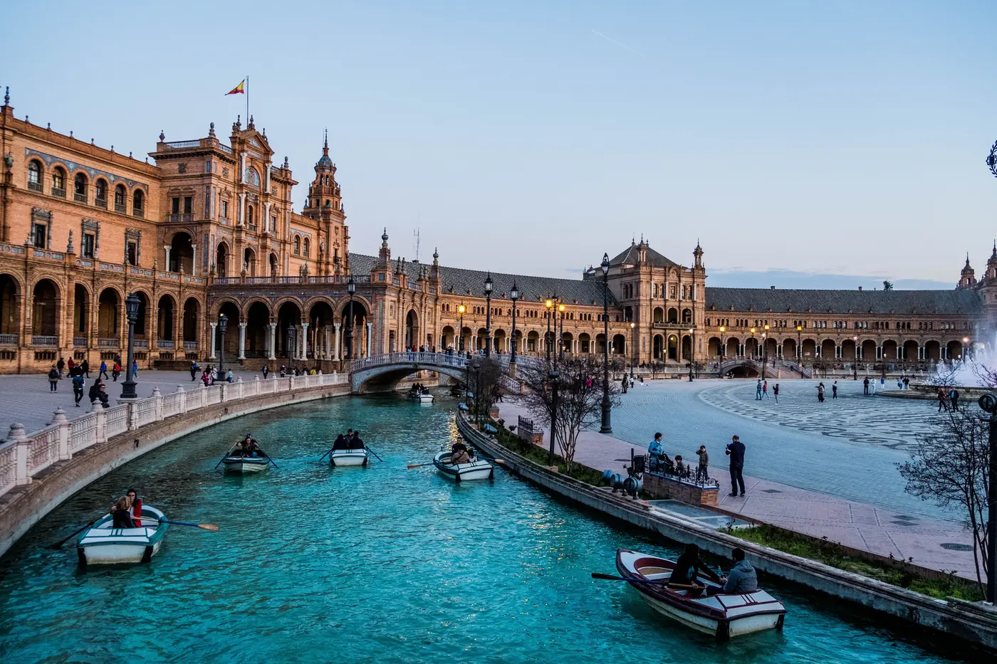 Rowboats on the canal at Plaza de España in Seville
